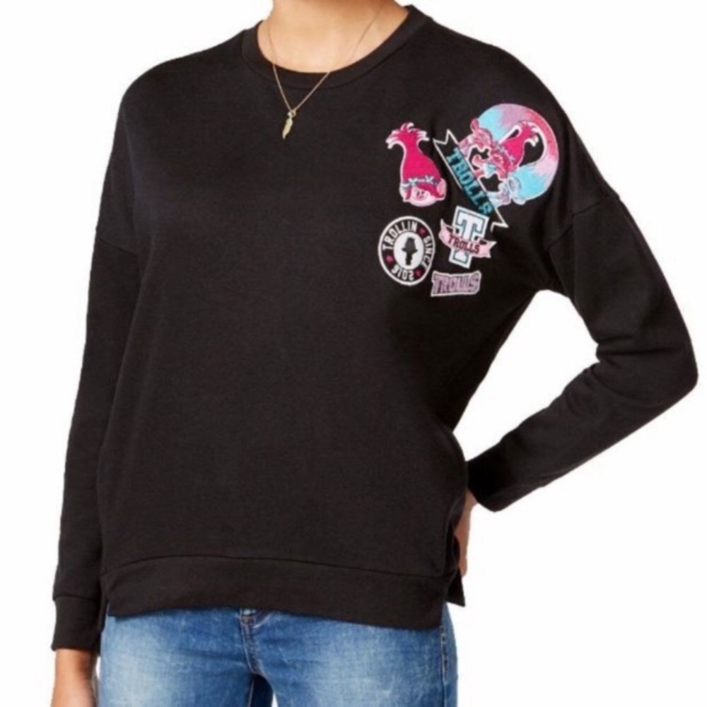 Dreamworks Trolls Black Patched Sweatshirt Sz M